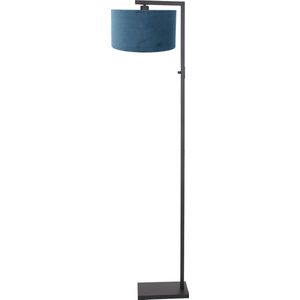 Vloerlamp Stang met kap | 1 lichts | blauw / zwart | metaal / stof | Ø 30 cm | 160 cm hoog | vloerlamp / staande lamp | dimbaar | modern / sfeervol design