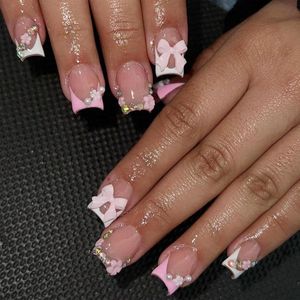 24 stuks korte Franse press-on nagels - kunstnagels om op te plakken - nagelset van valse nagels