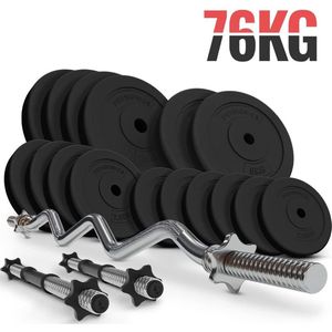 Yolo-deals - halterstang set met gewichten - 76 kg