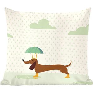 Sierkussens - Kussen - Herfst illustratie hond met paraplu - 50x50 cm - Kussen van katoen