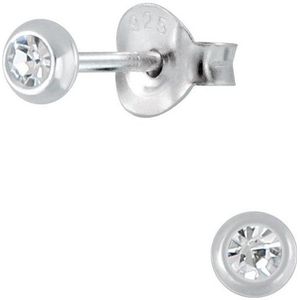 Joy|S - Zilveren mini rond oorbellen - 3 mm - wit kristal - voor kinderen