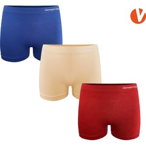 Boxershorts Dames - Microfiber - Naadloos en Elastisch - 3-Pack - Beige, Blauw, Rood - Maat XL-3XL | Dames Ondergoed