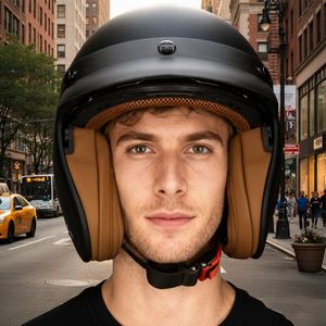 HSWHEEL Jethelm met UV-beschermend Vizier | Wasbaar & Verstelbaar | Scooterhelm & Motorhelm & Brommerhelm | Voor Heren & Dames | ECE 22.06 Goedgekeurd | Vintage Stijl | Mat Zwart