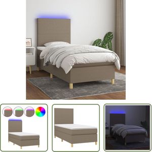 The Living Store Boxspring met matras en LED stof taupe 100x200 cm - Boxspring - Led Lamp - Boxspring Met Led - Taupecolor - Tweepersoonsbed