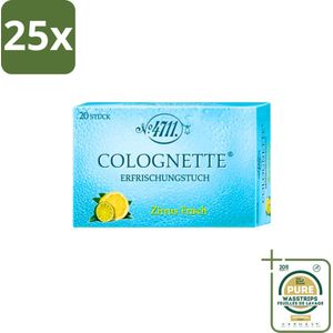 25 x 4711 - Verfrissingsdoekjes - Verfrissende Citroengeur - 20 Doekjes - Grootverpakking - 4711 Lemon Verfrissingsdoekjes - Verfrissingsdoekjes - Eau De Cologne Doekjes - Citroengeur - Verfrissende Doekjes