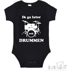 100% katoenen Romper ""Ik ga later ook DRUMMEN"" Unisex Katoen Zwart/wit 56/62