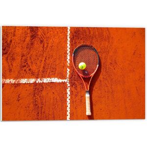 Forex - Oranje Tennis Racket / Baan - 60x40cm Foto op Forex