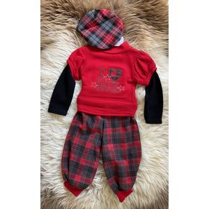 3-Delige Baby Set - Broek + Trui + Baret - Rood - Maat 80