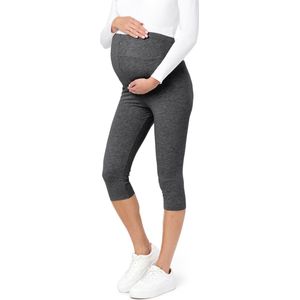 Be Mammy BE-BE20-229-LE Dames Capri Zwangerschapsleggings - 3/4 Lengte - Katoen - Elasthan - Yogabroek - Donker Gemêleerd - L