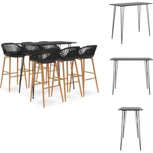 vidaXL Bartafelset - Zwart - MDF en metaal - 120 x 60 x 105 cm - Ergonomische barkrukken - Zwart - PP en metaal - 48 x 47.5 x 95.5 cm - Set tafel en stoelen