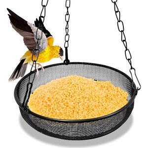Hangende vogelvoederbak met lade - zaadvanger - voederbak met ketting voor tuin buiten zwart