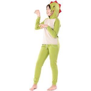 Ladeheid Meisjes Pyjama - met Capuchon - Lange mouwen - Lange broek - Katoen - LA-LA40-237-PJ - Groene Dino - 170