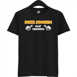 Deze Jongen Gaat Trouwen | Vrijgezellenfeest Cadeau Man - Groom To Be Bachelor Party - Grappig Bruiloft En Bruidegom Shirt - T-Shirt - Unisex - Zwart - Maat L