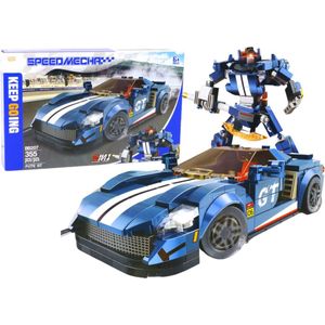 Playos® - Transformer - Auto / Robot - Bouwblokken - Blauw - 355 delig - Speelgoed Auto - Transformerende Auto - Constructiespeelgoed