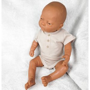 Babidu Romper Houten Knoopjes | 1111 | Beige/Zandkleur | Korte Mouw | 1 maand | maat 56