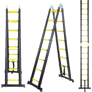 Telescopische Vouwladder - Telescopische Ladders - Soft Close - Werkhoogte 2,5+2,5 m -geel zwart