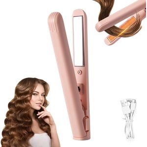 Mini 2-in-1 Krultang & Stijltang - Mini Stijltang - dubbele functie - Draagbare reiskrultang - kleine haarstijltang - Nieuwe mini krultang - USB-interface, plug-and-play - krultang en stijltang reizen voor alle haartypes - Reisformaat - roze