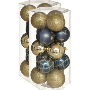 30x stuks kerstballen mix goud/blauw glans/mat/glitter kunststof diameter 5 cm - Kerstboom versiering