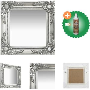 vidaXL Wandspiegel Barok - 40 x 40 cm - Zilver - Hout en glas - Spiegel - Inclusief Houtreiniger en verfrisser