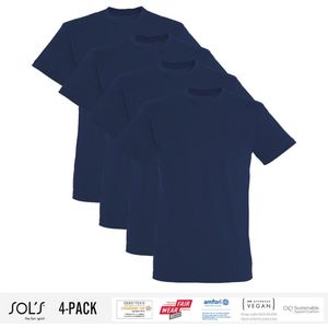 4 Pack Sol's Heren T-Shirt 100% biologisch katoen Ronde hals Navy Blue Maat S