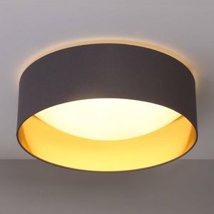 Lindby - plafondlamp - 1licht - stof, kunststof, metaal - H: 14 cm - grijs, goud, wit - Inclusief lichtbron