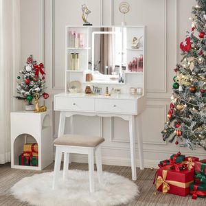 MKSS® Make Up Tafel met Spiegel - Kaptafel - Voor Vrouwen & Meisjes - Wit