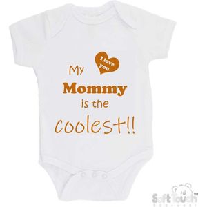 100% katoenen Romper ""My mommy is the coolest!! / I love you"" Moeder Moederdag Mama Unisex Katoen Wit/tan Maat 56/62