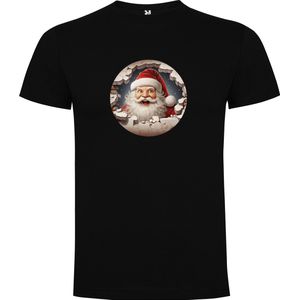 Zwart T-Shirt met “Kleurrijke Kerst Kerstman in Sneeuwbal “ Print Full Color Maat S
