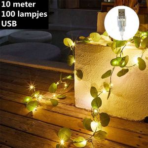 Xtraworks - led lichtstring eucalyptusbladeren wijnstok licht-werkt op USB- 10 meter 100 lampjes