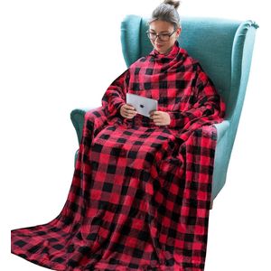 Catalonia Classy Draagbare deken met mouwen, cadeau, voor volwassenen, vrouwen, mannen, superzacht, warme pasvorm, micropluche, lichte fleece lichaamsdeken, tv-wrap-deken met zakken, rode plaid