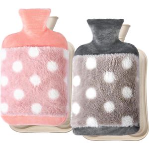 2 l x 2 lekvrije warmwaterkruiken met afneembare wasbare hoes voor verlichting en warmtevoorziening - grijs + roze