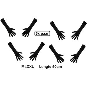 5x Paar handschoen lang zwart mt.XXL - Sinterklaas feest Pieten handschoen winter gala