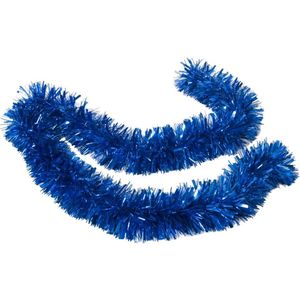 Kerstboom folie slingers/lametta guirlandes van 180 x 12 cm in de kleur glitter blauw - Extra brede slinger