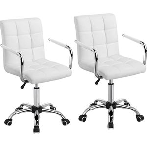 2 x bureaustoel, draaistoel wit, draaistoel met armleuning, managersstoel, traploos in hoogte verstelbaar, computerstoel, kunstleer