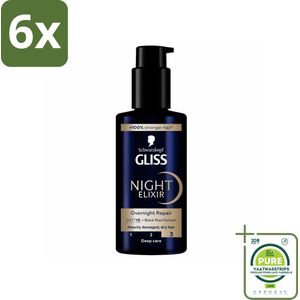 Gliss - Haarserum - Night Elixer Overnight Repair - Herstel van Beschadigd Haar - 100 ml - Voordeelverpakking - 6 stuks - Haar serum - Nacht serum