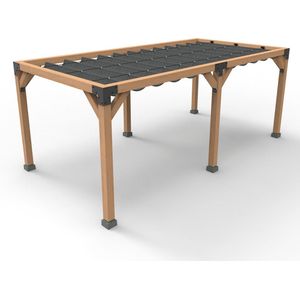 Rijpex® - Pergola Hout Dubbel 530x330cm - Overkapping Paaldikte 15x15cm - Prieel - Overkapping Tuin - Douglas Hout - 5,3x3,3x3m - Harmonicadoek - Zwart