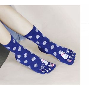 Dames Teensokken - teen sokken - toe socks - blauw - wit - leuke print ijsbeer - beer - sneeuw - 36 -40 - cadeau - sport - yoga - fitness - pilates - runner teen sokken - teenslipper sokken