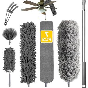 Intrekbare veren microfiber wasbaar herbruikbaar - 37 tot 232 cm - platte veren - ventilatoren - hoog plafond - jaloezieën - grijs Plumeau