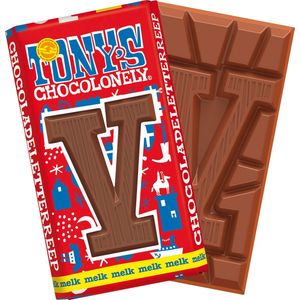 Tony's Chocolonely Chocolade Letter V - Melkchocolade Reep - Schoencadeautje Sint - Fairtrade Belgische Chocolade - 180 Gram