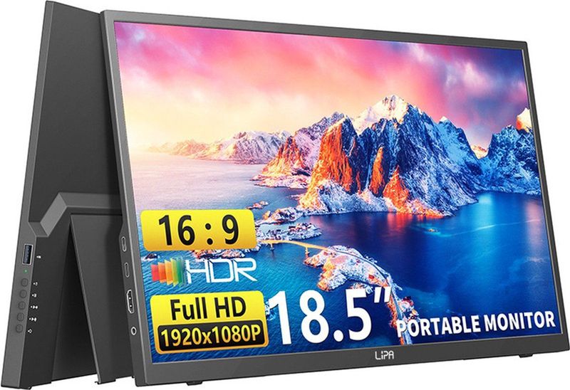 Lipa HDR-80 Portable Monitor Full HD 18.5 Inch - 100 Hz - HDMI - 2x USB-C - Freesync