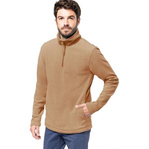 Kariban Fleece trui - camel bruin - halve ritskraag - warme winter sweater - heren - polyester M