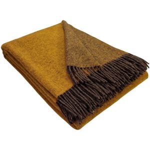 Plaids.shop® Wollen Plaid - VIENNA - Okergeel-Bruin (140x200cm) Deken Dubbelzijdig - 100% Wol