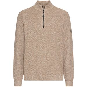 Camel Active - Gebreide Trui - Beige - Katoen - Half Zip