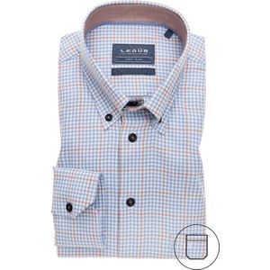 Ledub modern fit overhemd - mouwlengte 72 cm - middenbruin - Strijkvrij - Boordmaat: 39