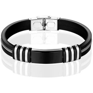 LGT Jewels Siliconen armband Graveer Plaatje RVS Zwart