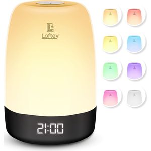 Loftey Wake Up Light - Lichtwekker - Digitale Wekker met lamp - 5 Natuurgeluiden - Snooze Functie - Wit