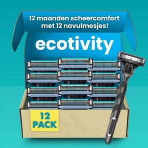 Ecotivity Luxe Scheermesjes 12x - Scheermesjes - Met Houder Geschikt voor Mach 3 - Gilette Mach 3 scheermesjes - Universele Scheermesjes - Gilette Mach 3 - Voor Een Gladde Huid - 3 Blade - Compatibel Met Alle Mach 3 Opzetstukken + Houder