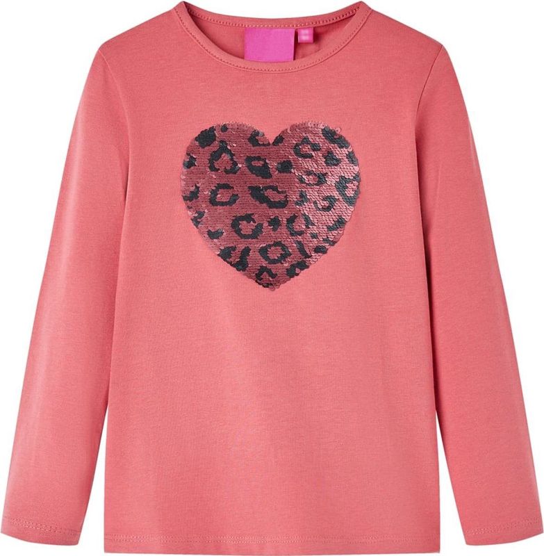 Kindershirt - Oudroze - 95% Katoen - Glinsterend Hart van Pailletten