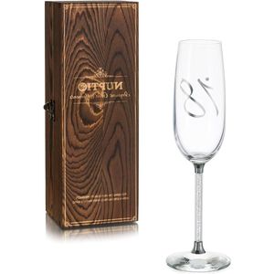 18th Birthday Champagne Flutes: Silver Crystal Engraved Prosecco Glasses with Wooden Box - Personalized Gift Idea for Girl Boy Woman Friend 7.04oz
