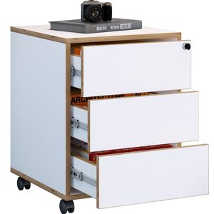 VCM - Salia - Verrijdbare Ladecontainer - Wit - Hout - 3 Laden